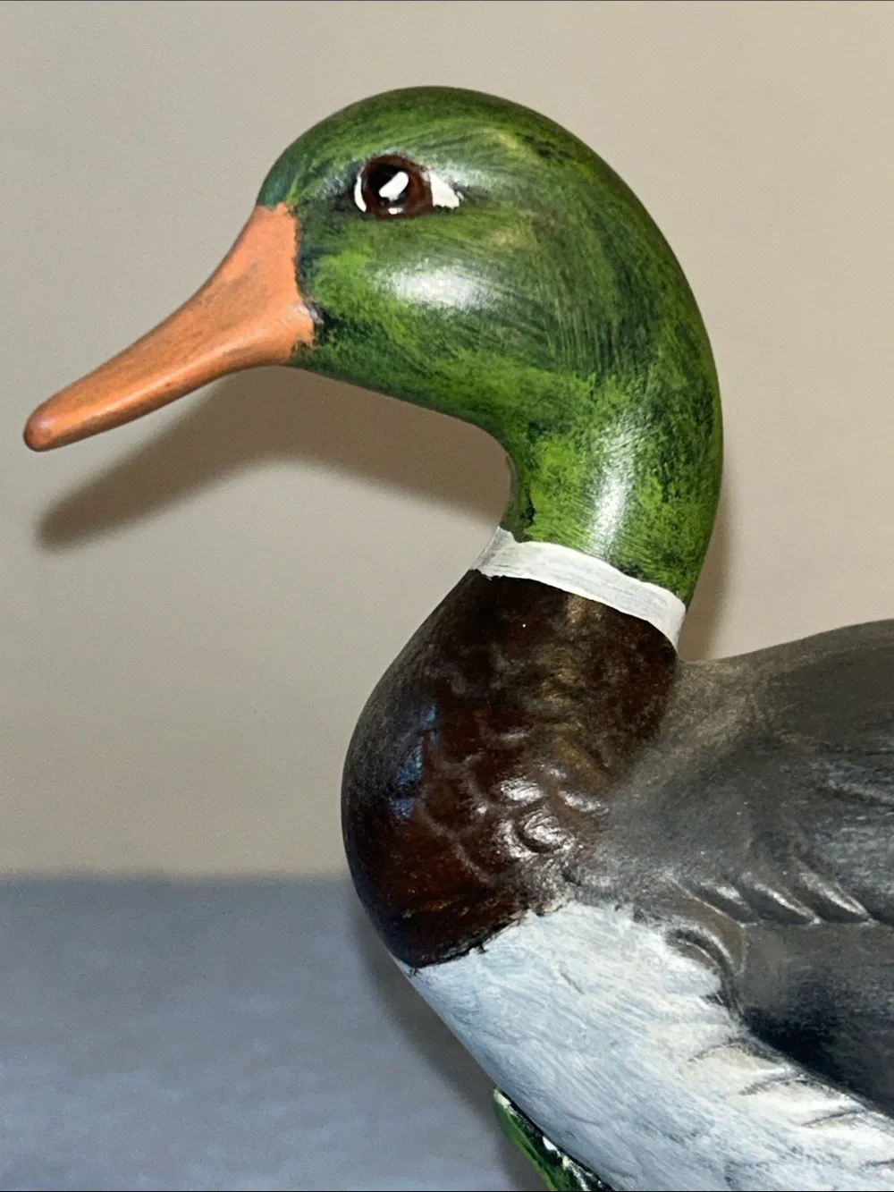 Ceramic Hand Painted Mallard Duck Standing on Rocks